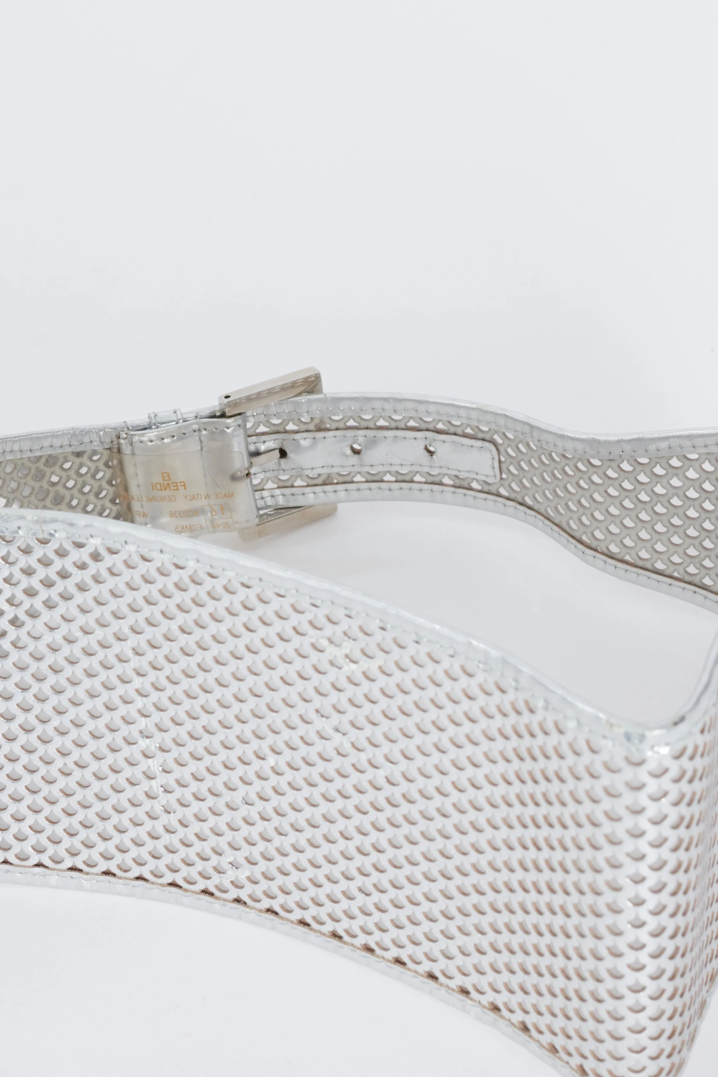 Metallic Silver Perforated Leather Waist Belt