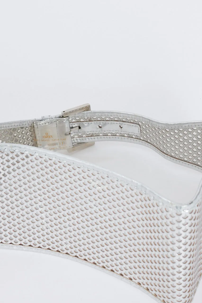 Metallic Silver Perforated Leather Waist Belt