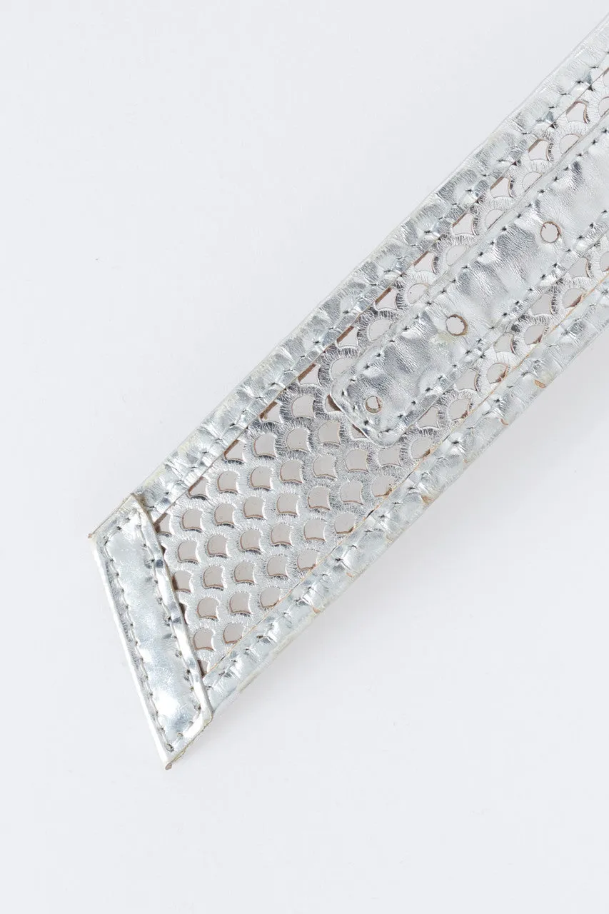 Metallic Silver Perforated Leather Waist Belt