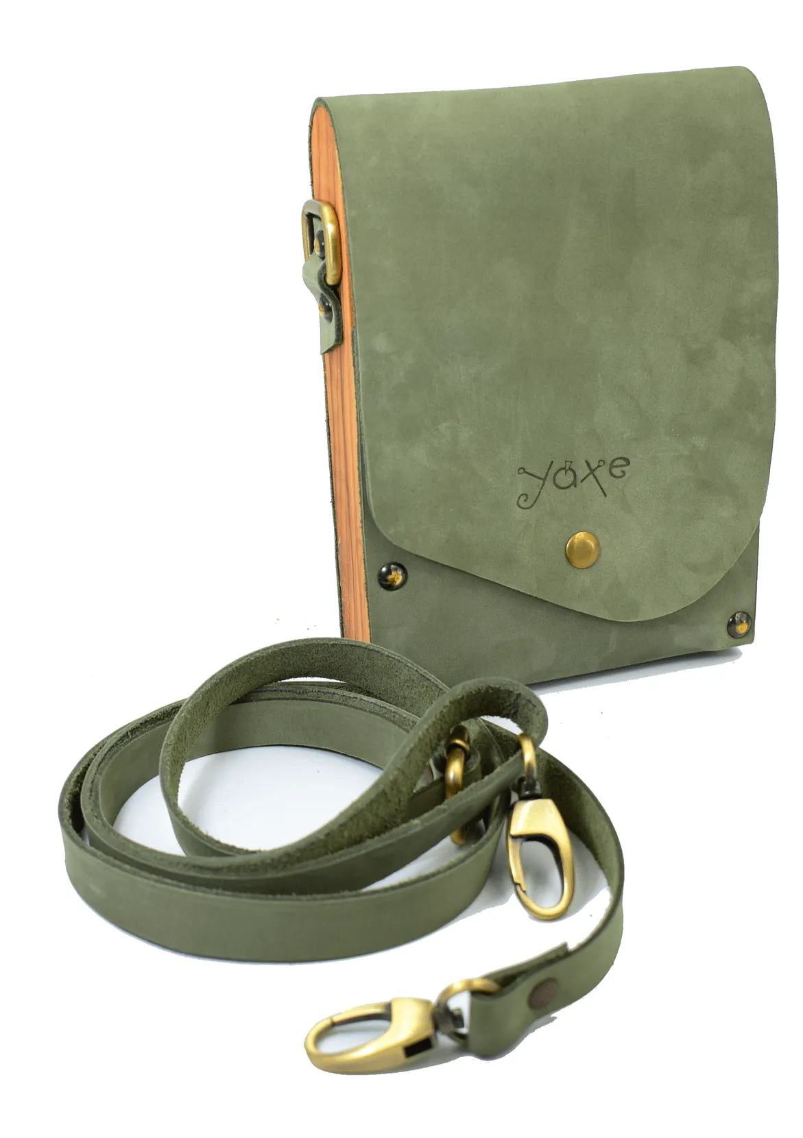 Mint belt bag from leather and wood