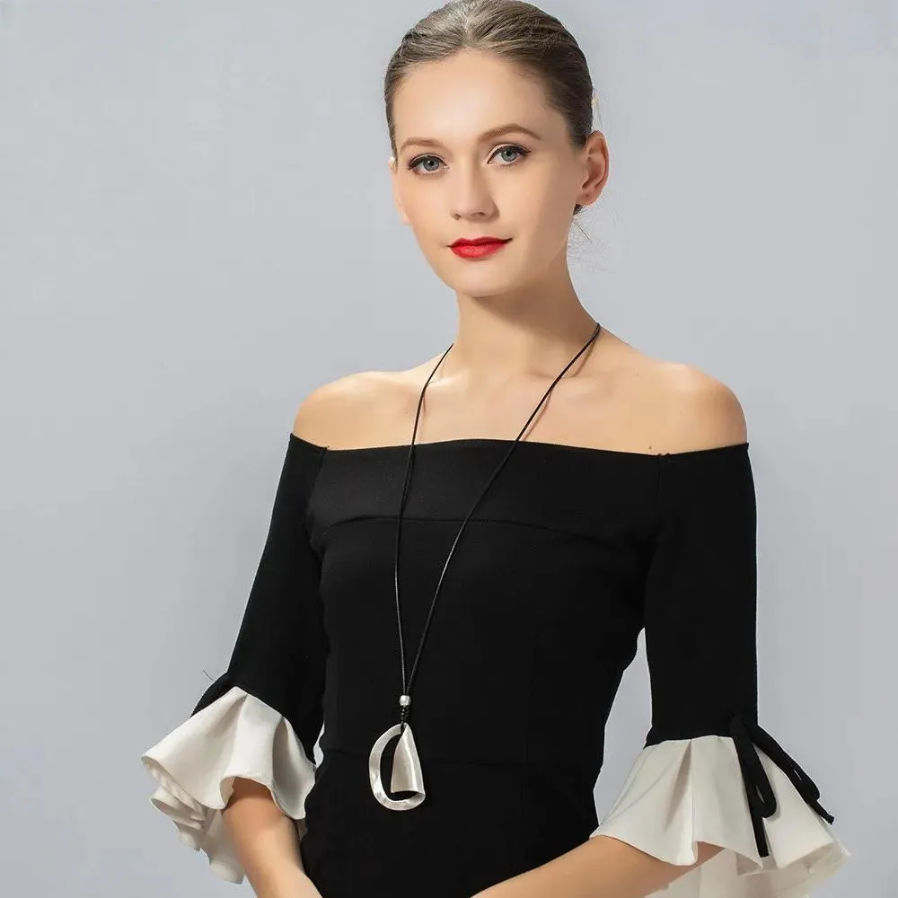 New In Long Chains Collar Necklace Silver Color Kpop Fashion Geometric Pendant