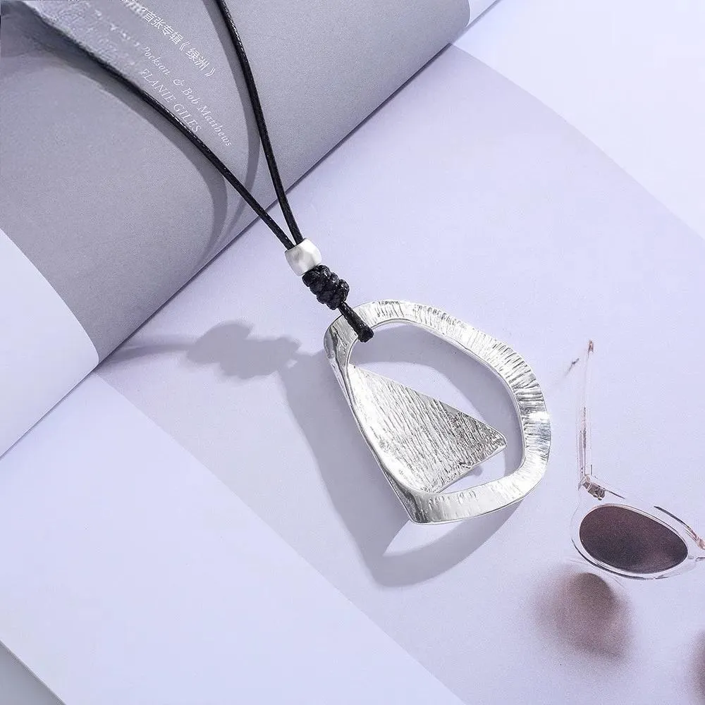 New In Long Chains Collar Necklace Silver Color Kpop Fashion Geometric Pendant