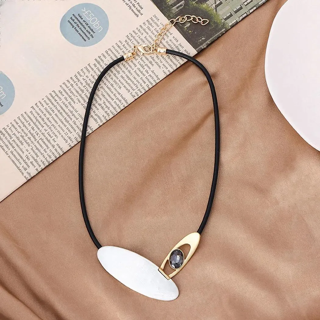 New in Vintage Geometric Alloy Collare Kpop Necklace with Crystal Bead Trend Long Chains