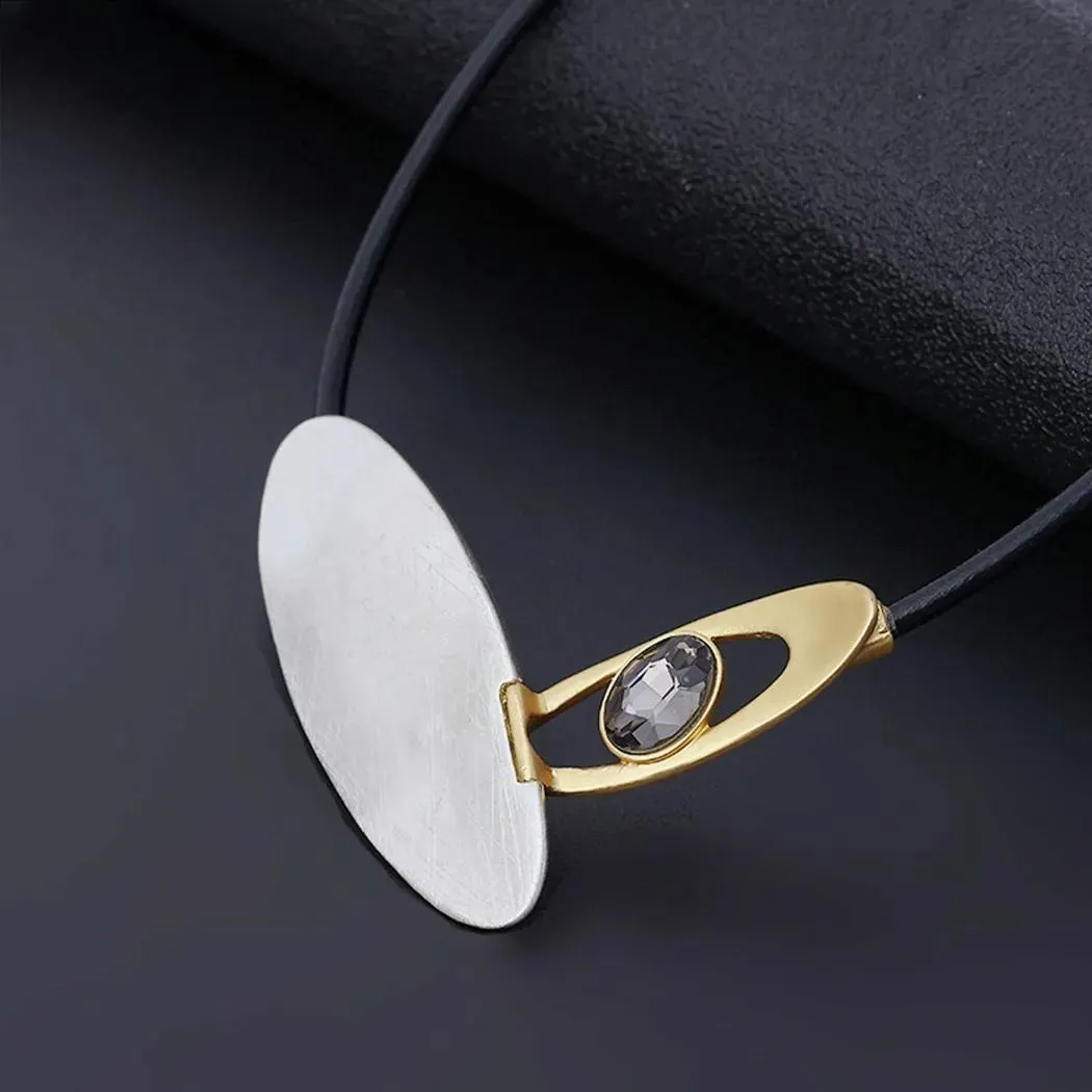 New in Vintage Geometric Alloy Collare Kpop Necklace with Crystal Bead Trend Long Chains