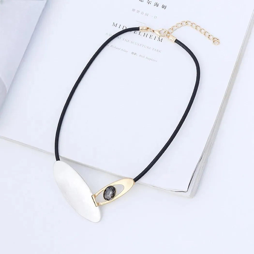 New in Vintage Geometric Alloy Collare Kpop Necklace with Crystal Bead Trend Long Chains