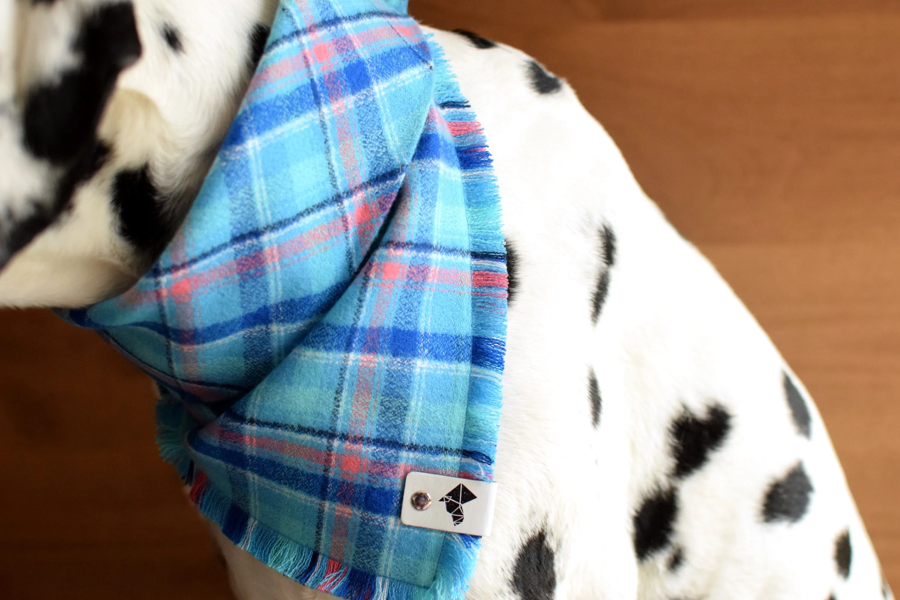 REEF Fringed Flannel Dog Bandana - Snap/Tie On Cotton Scarf