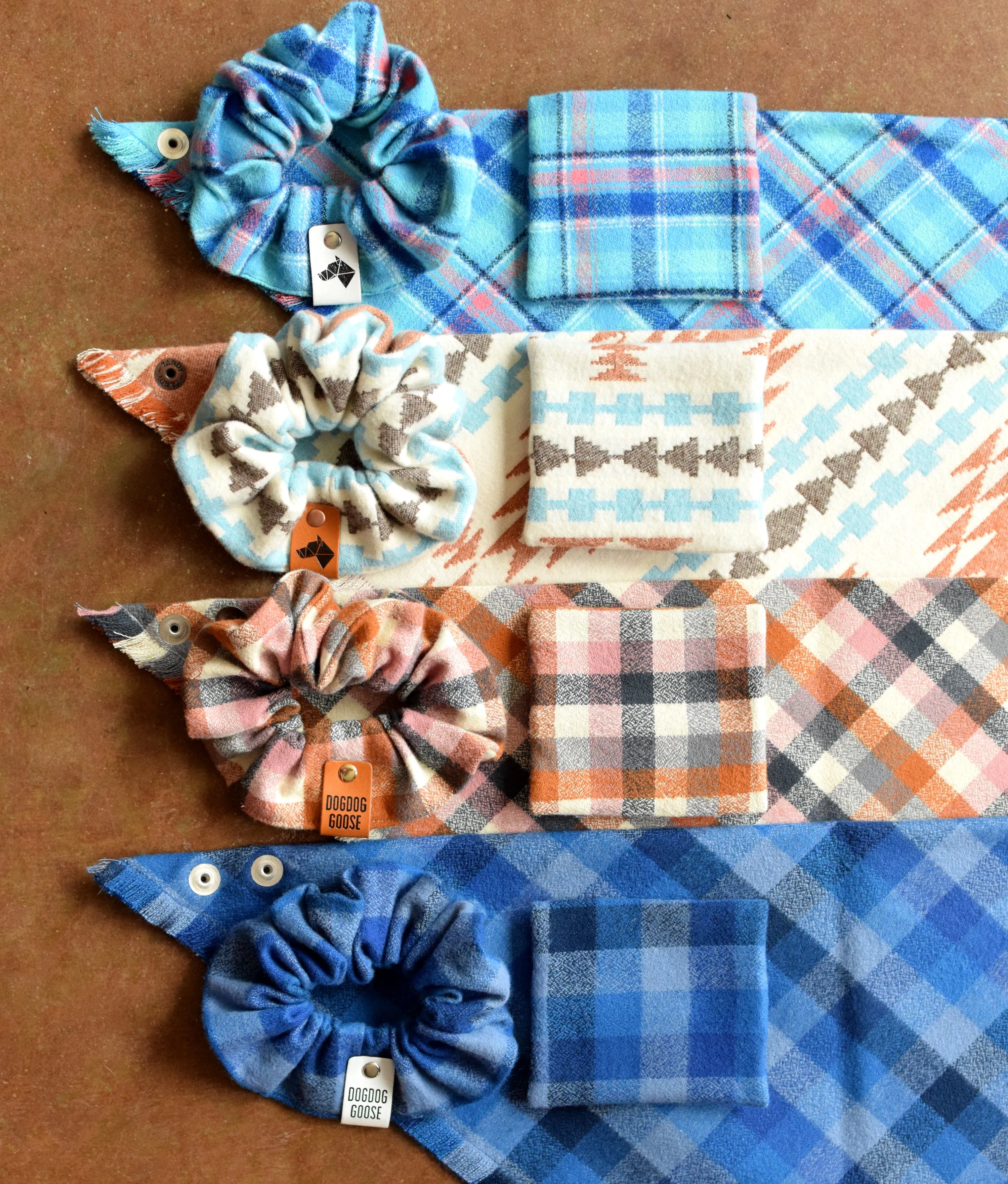 REEF Fringed Flannel Dog Bandana - Snap/Tie On Cotton Scarf