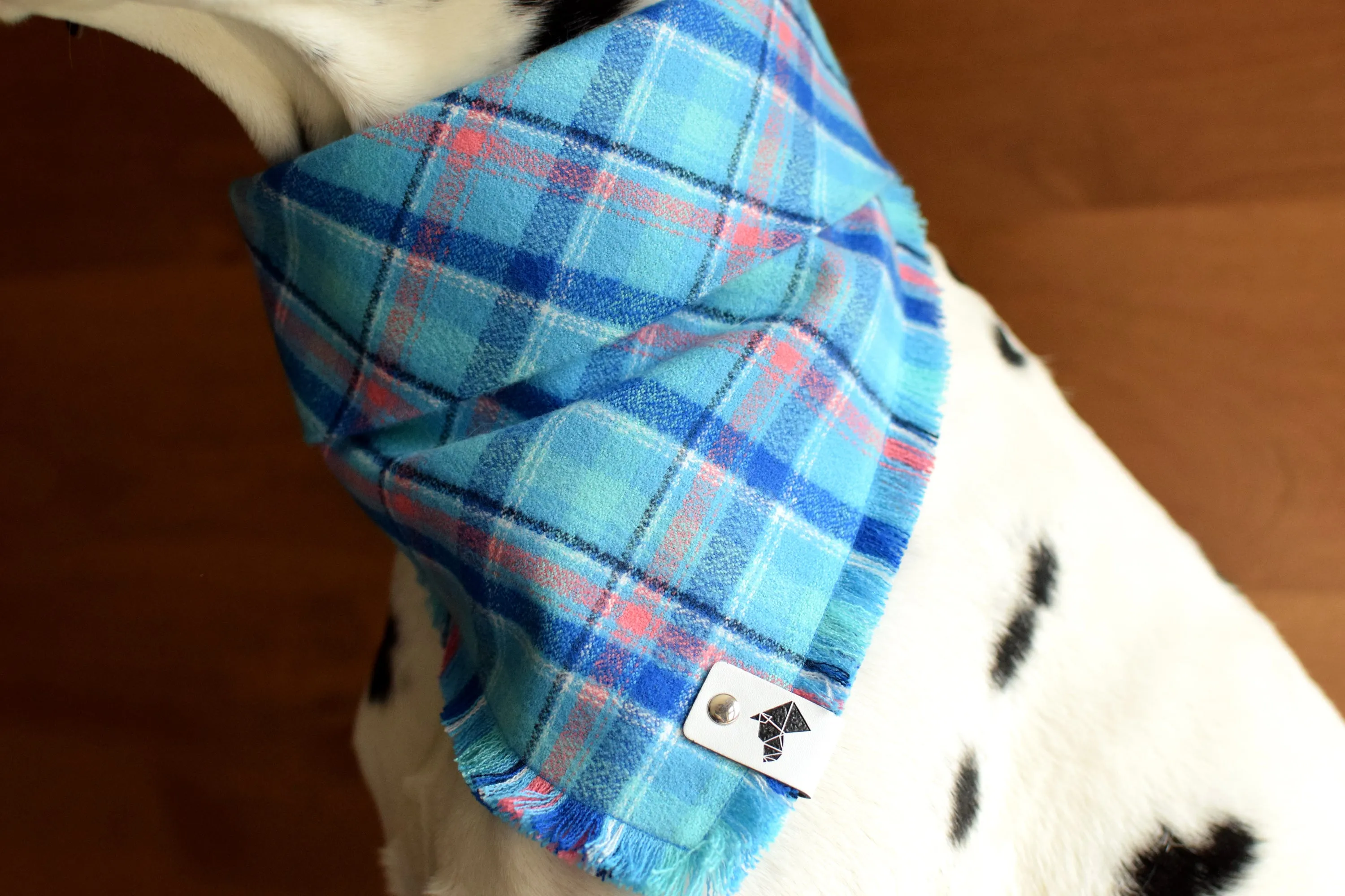 REEF Fringed Flannel Dog Bandana - Snap/Tie On Cotton Scarf