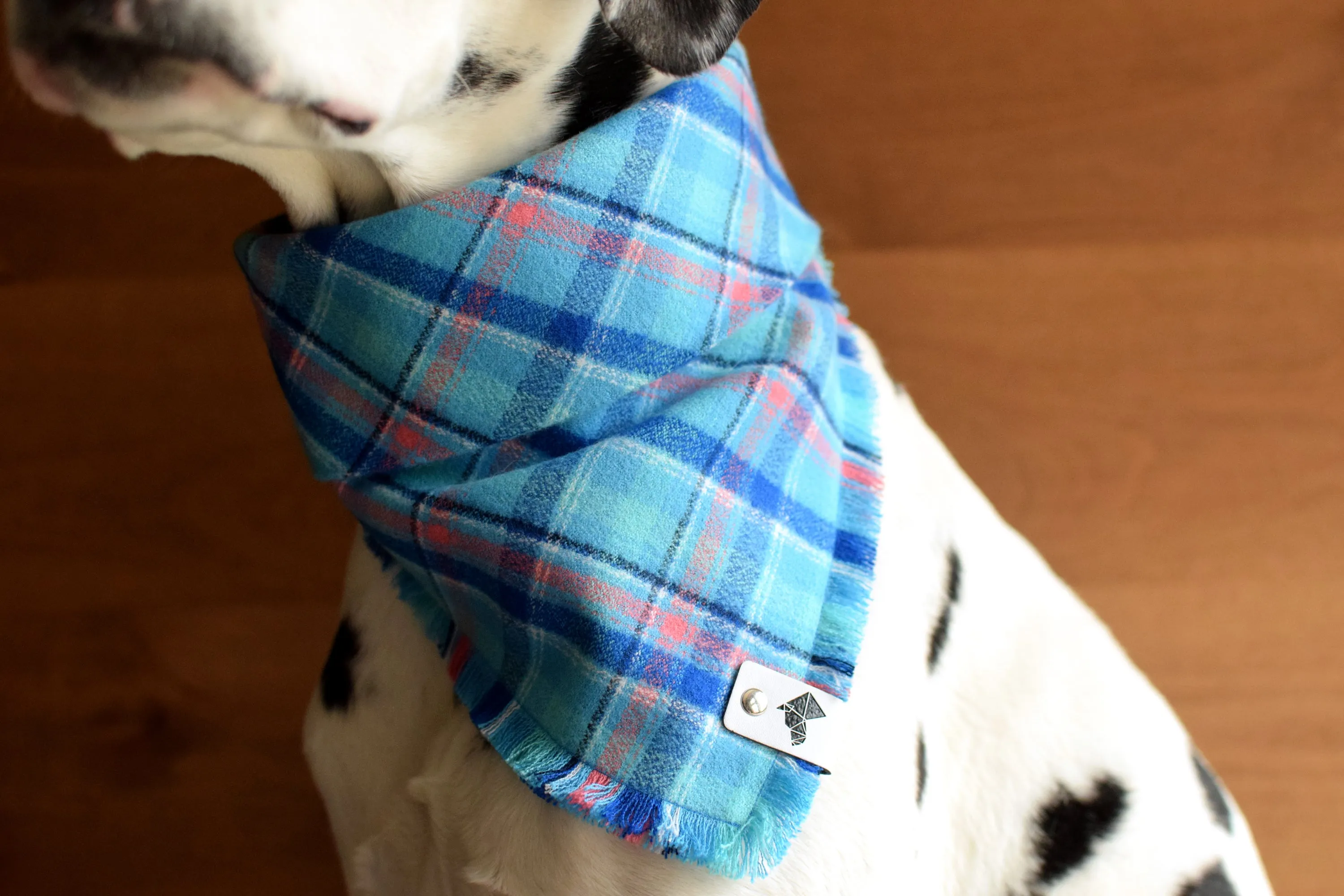 REEF Fringed Flannel Dog Bandana - Snap/Tie On Cotton Scarf