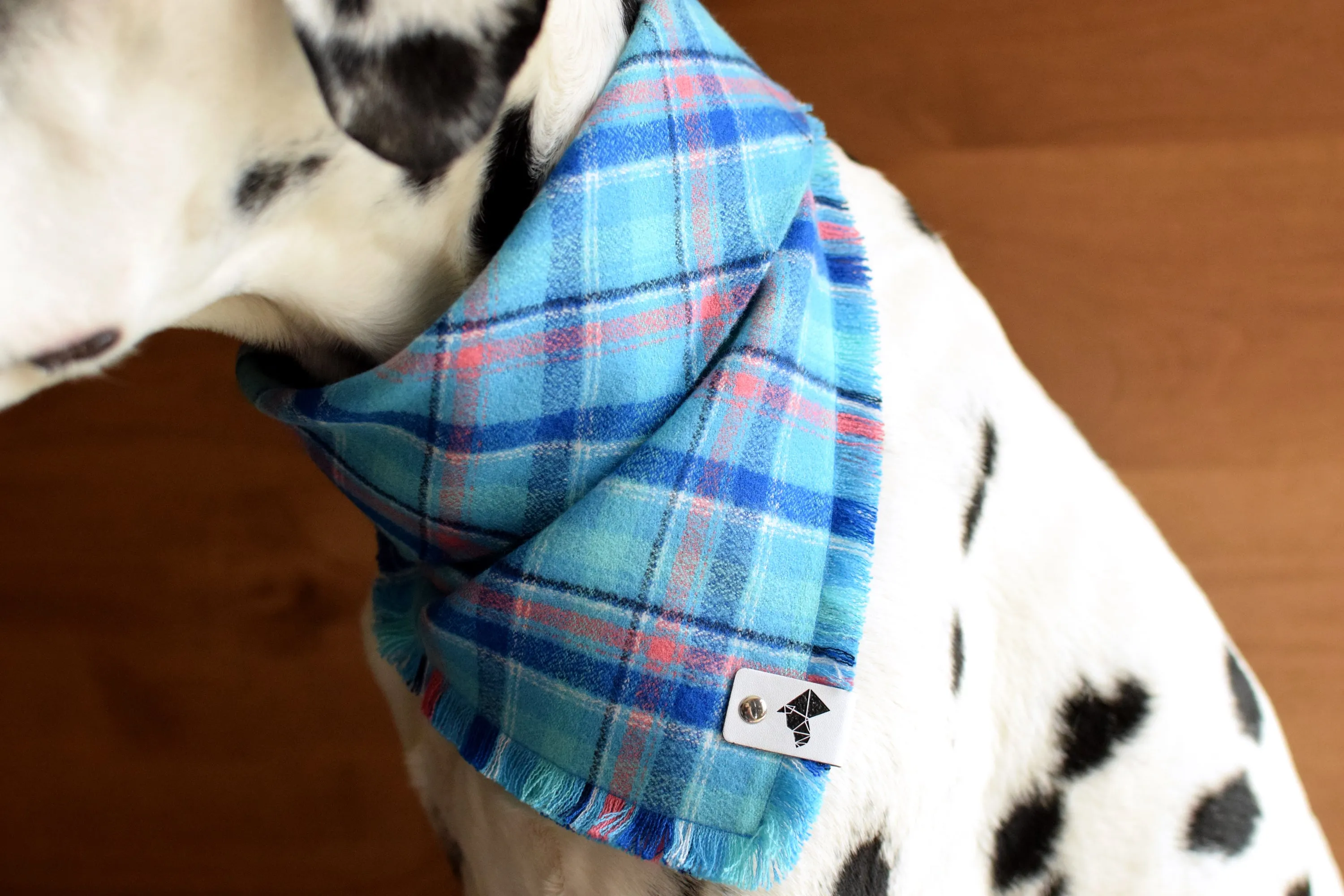 REEF Fringed Flannel Dog Bandana - Snap/Tie On Cotton Scarf