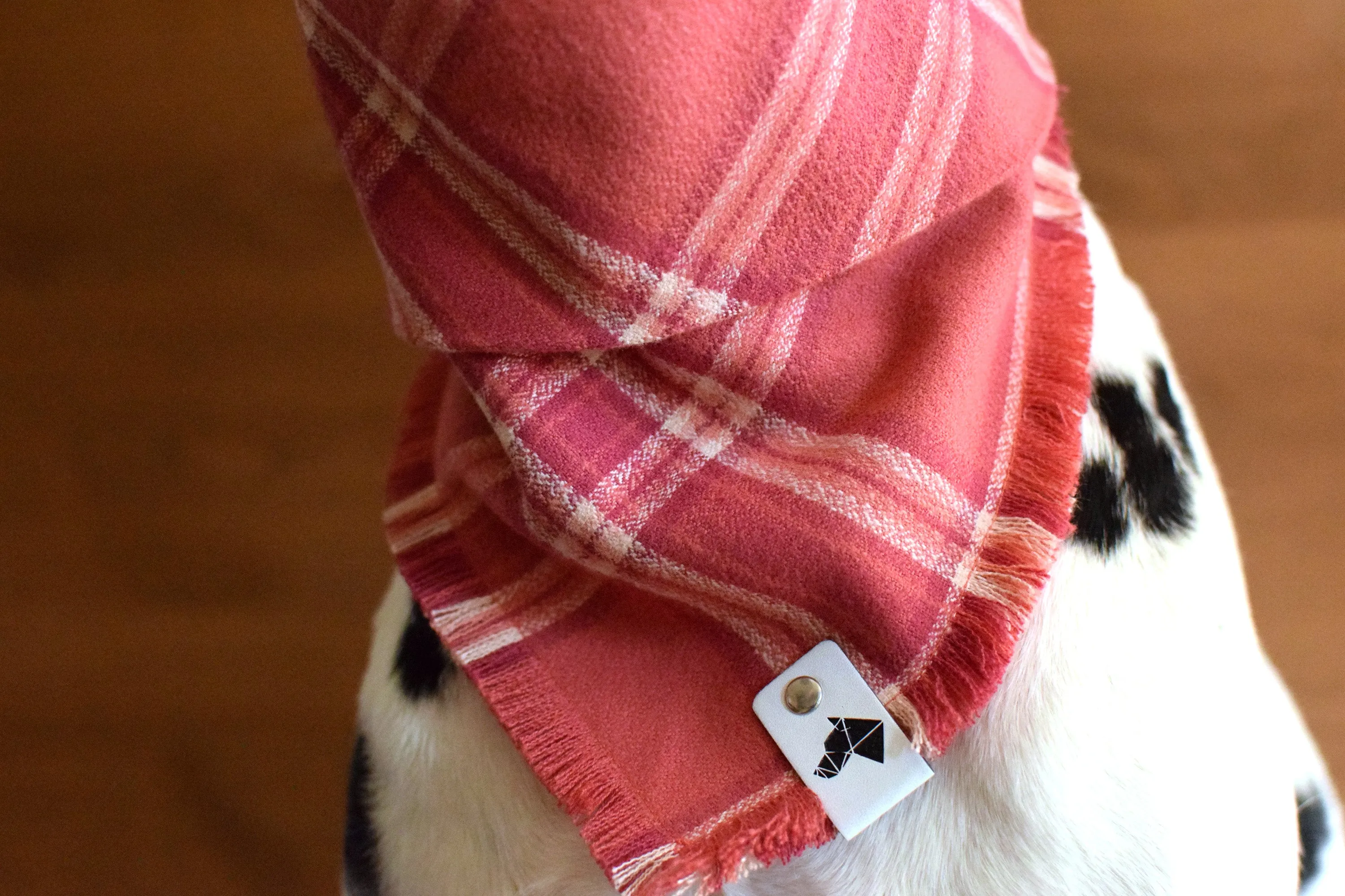 ROSÉ Fringed Flannel Dog Bandana - Snap/Tie On Cotton Scarf
