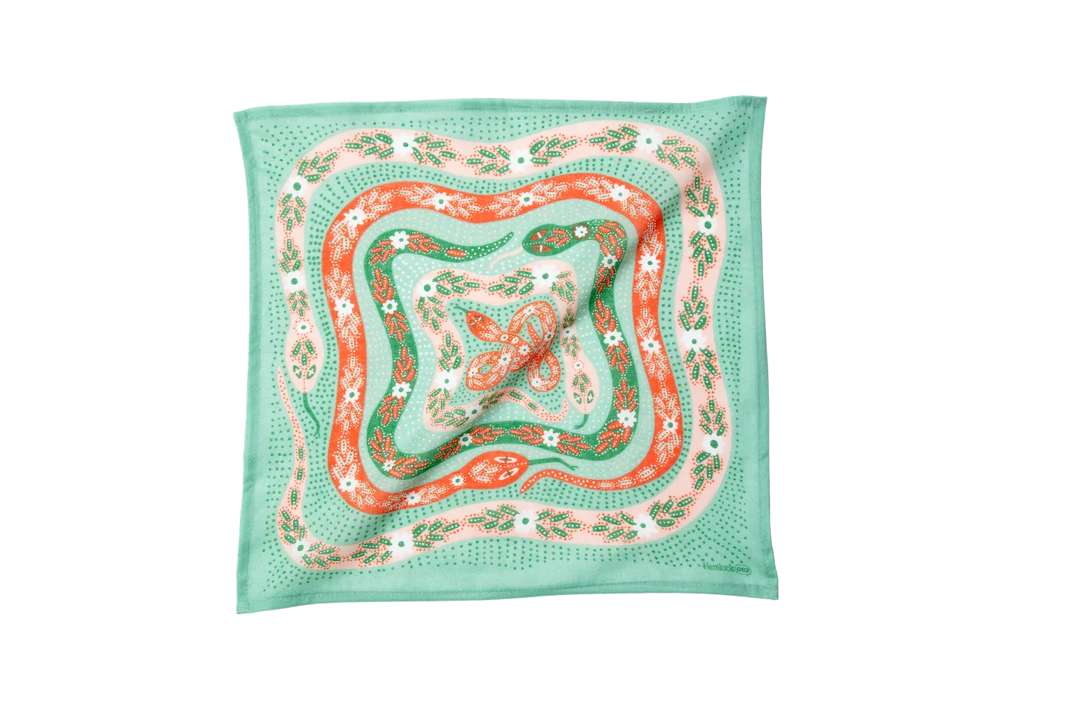 Small Aqua and Pink Snakes 14" Pocket Bandana