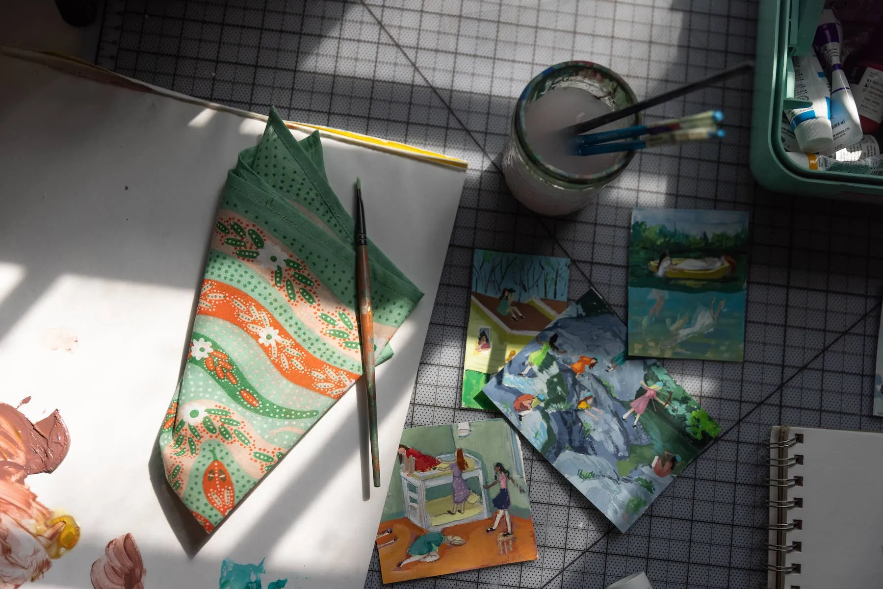 Small Aqua and Pink Snakes 14" Pocket Bandana