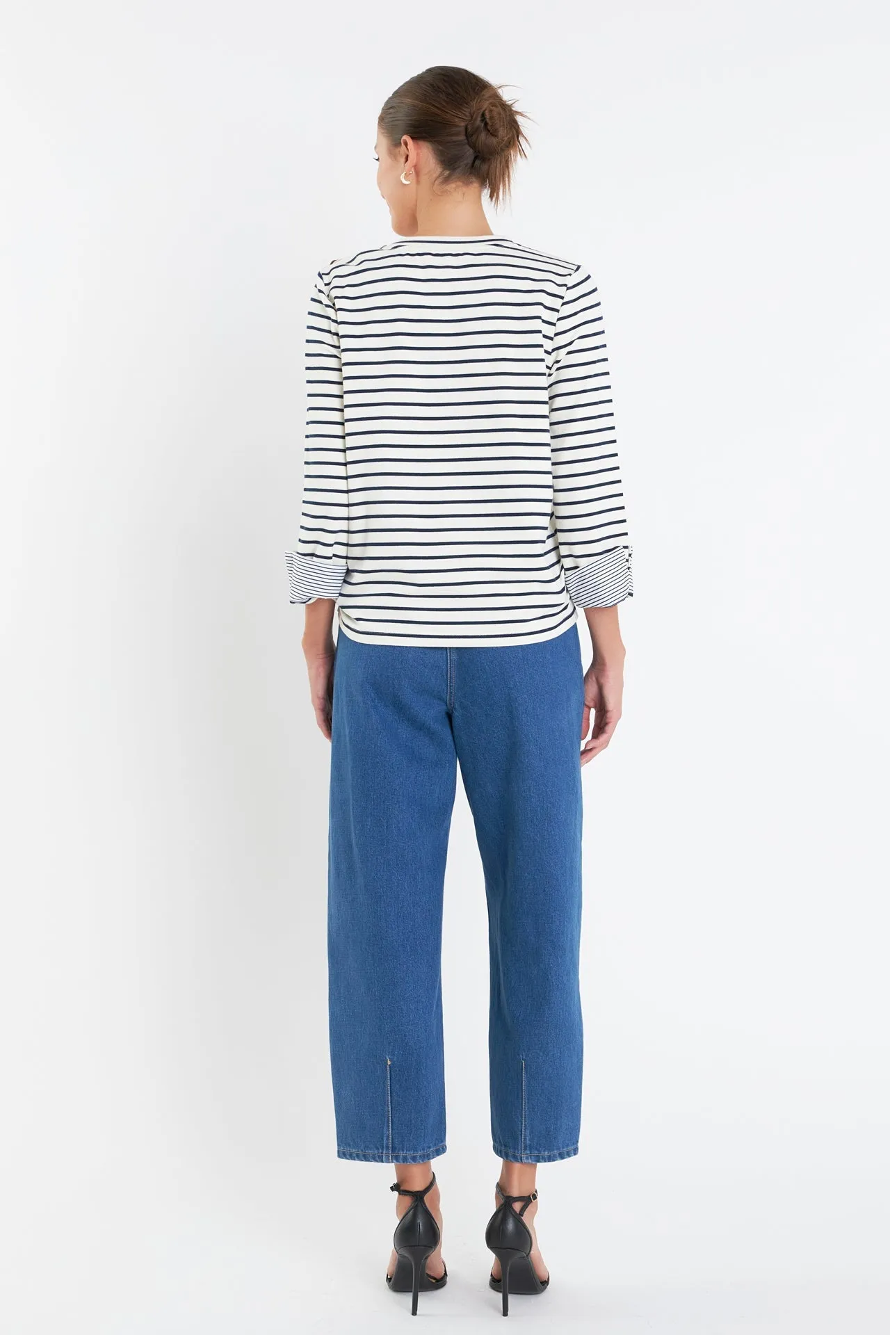 Striped Breton Tee with Fold Over Combo Cuff