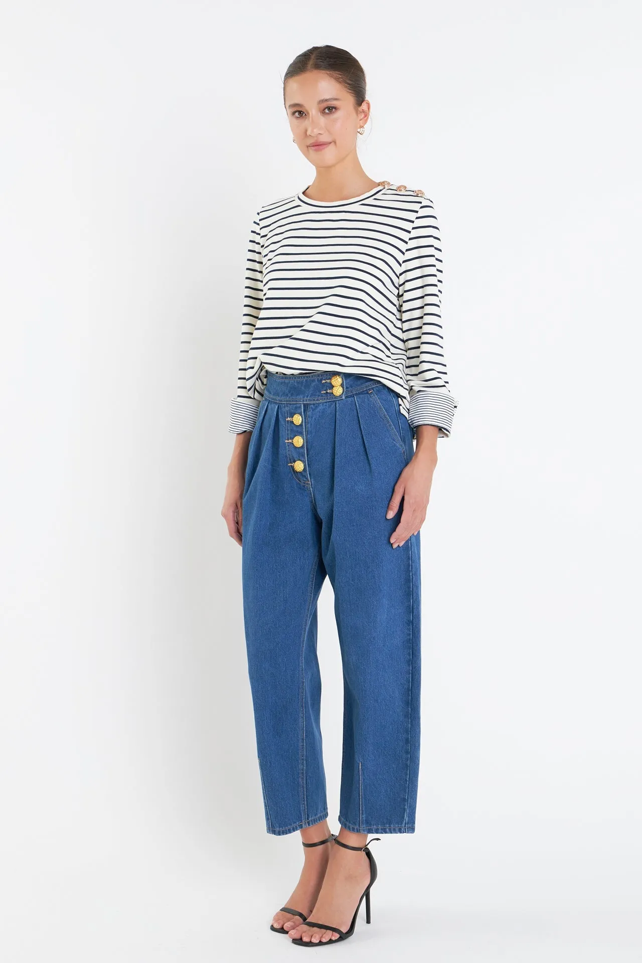 Striped Breton Tee with Fold Over Combo Cuff