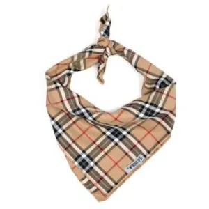 Tan Plaid Tie Dog Bandana