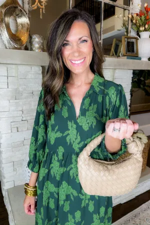 The Lizbeth Vegan Leather Woven Knot Handle Khaki Clutch