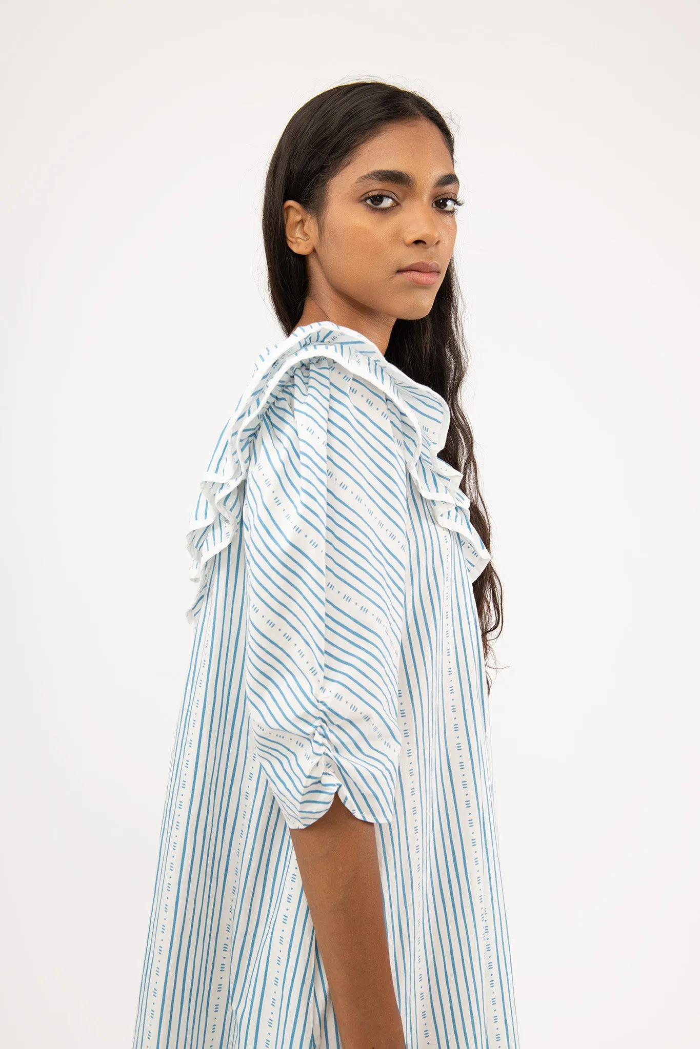Victoria Housedress in Blue Stripe