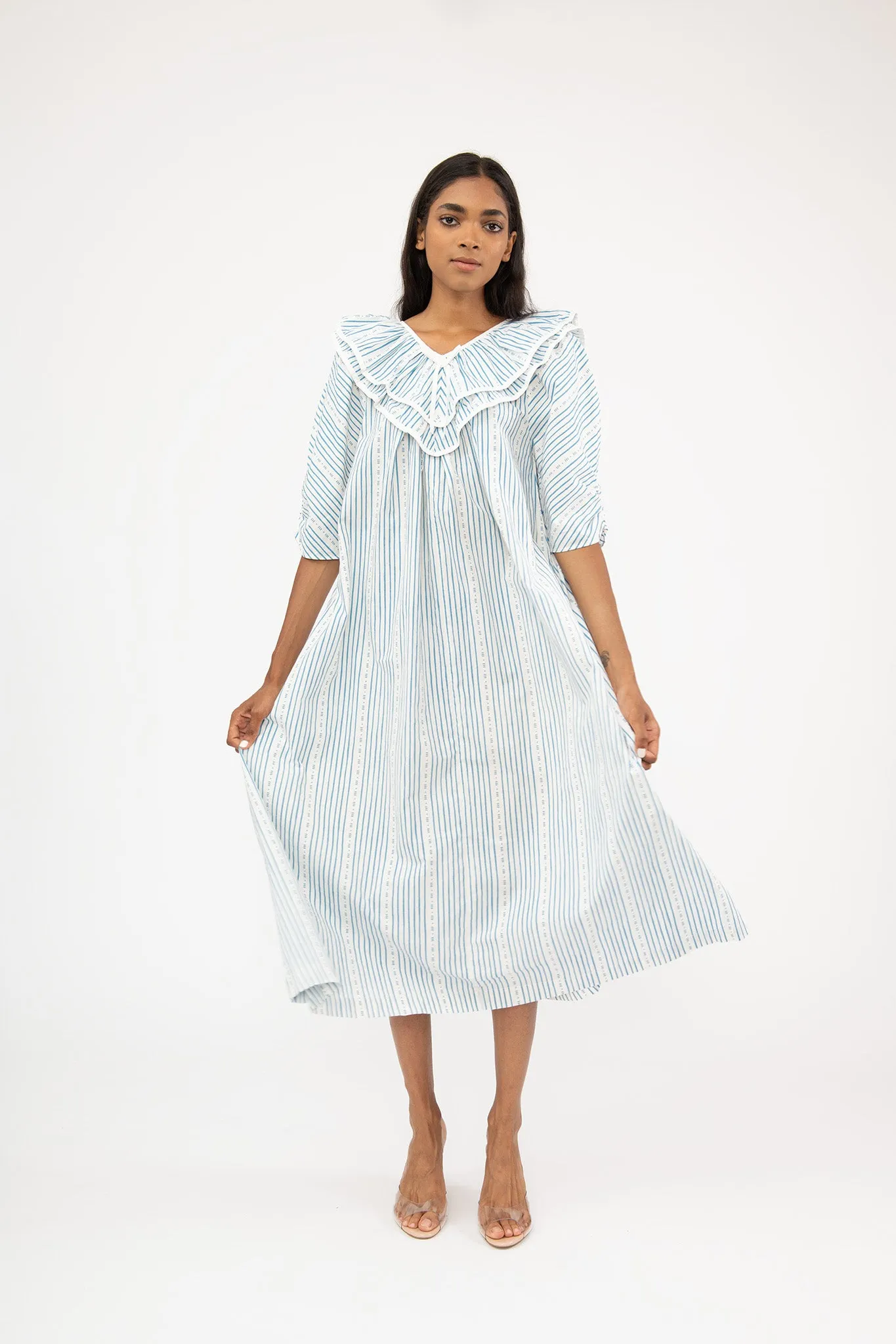 Victoria Housedress in Blue Stripe
