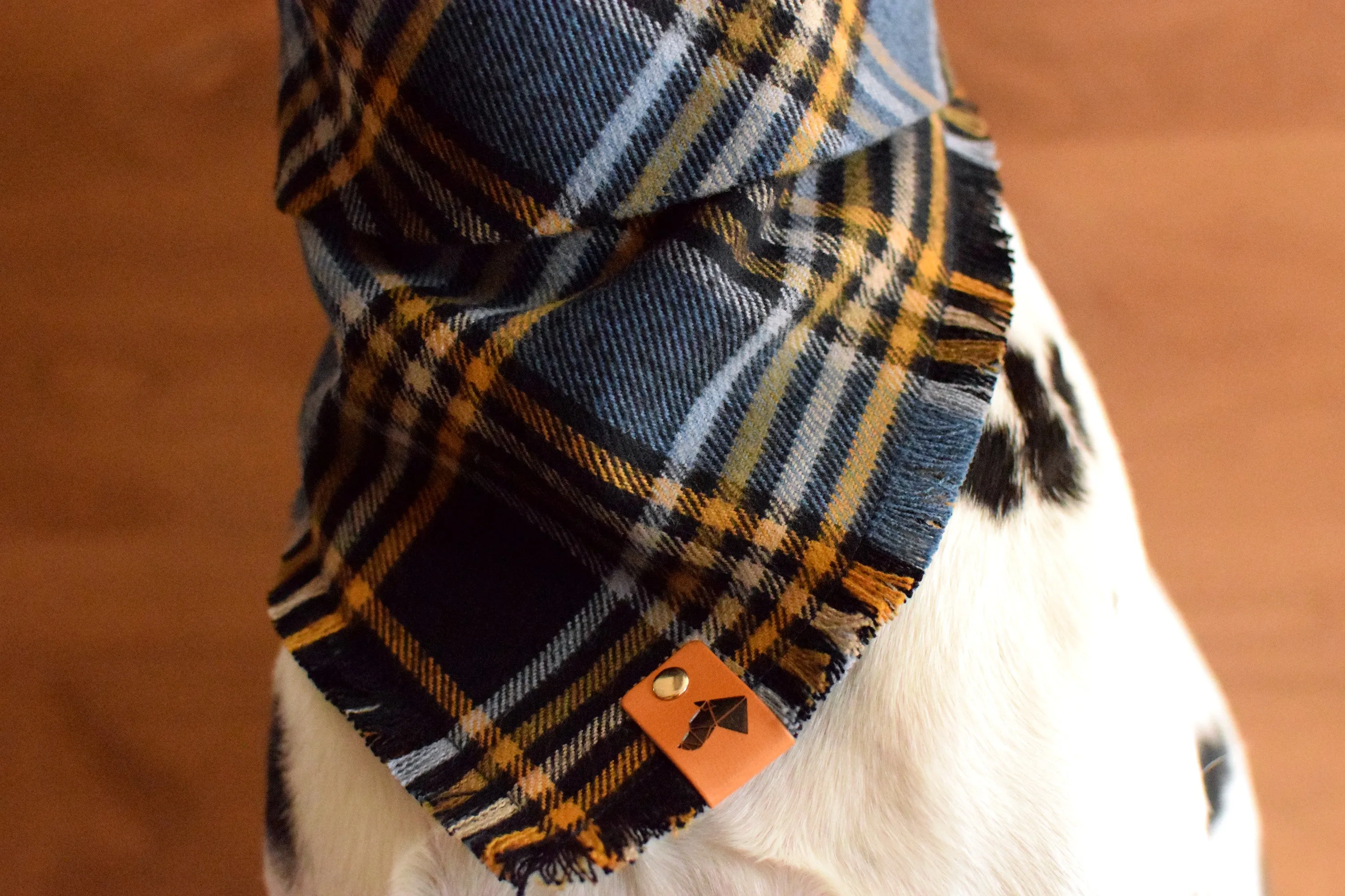 WARWICK Fringed Flannel Dog Bandana - Snap/Tie On Cotton Scarf