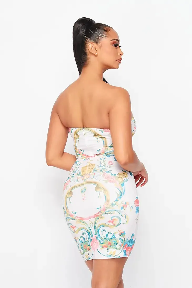 White Floral Print Dress
