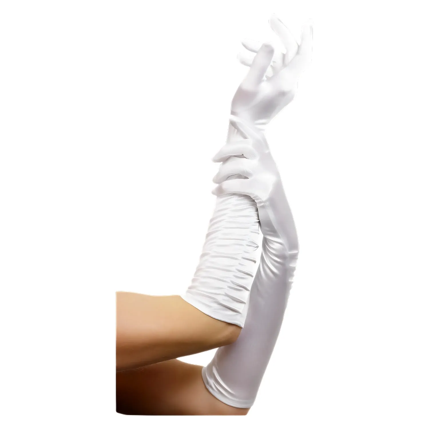 Womens Temptress Long White Satin Gloves