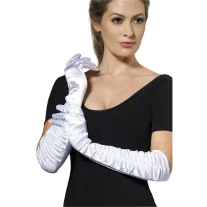 Womens Temptress Long White Satin Gloves
